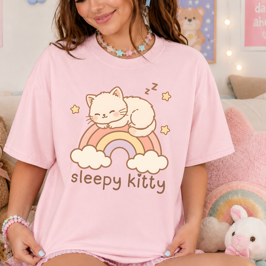 Rainbow Sleepy Kitty Tee