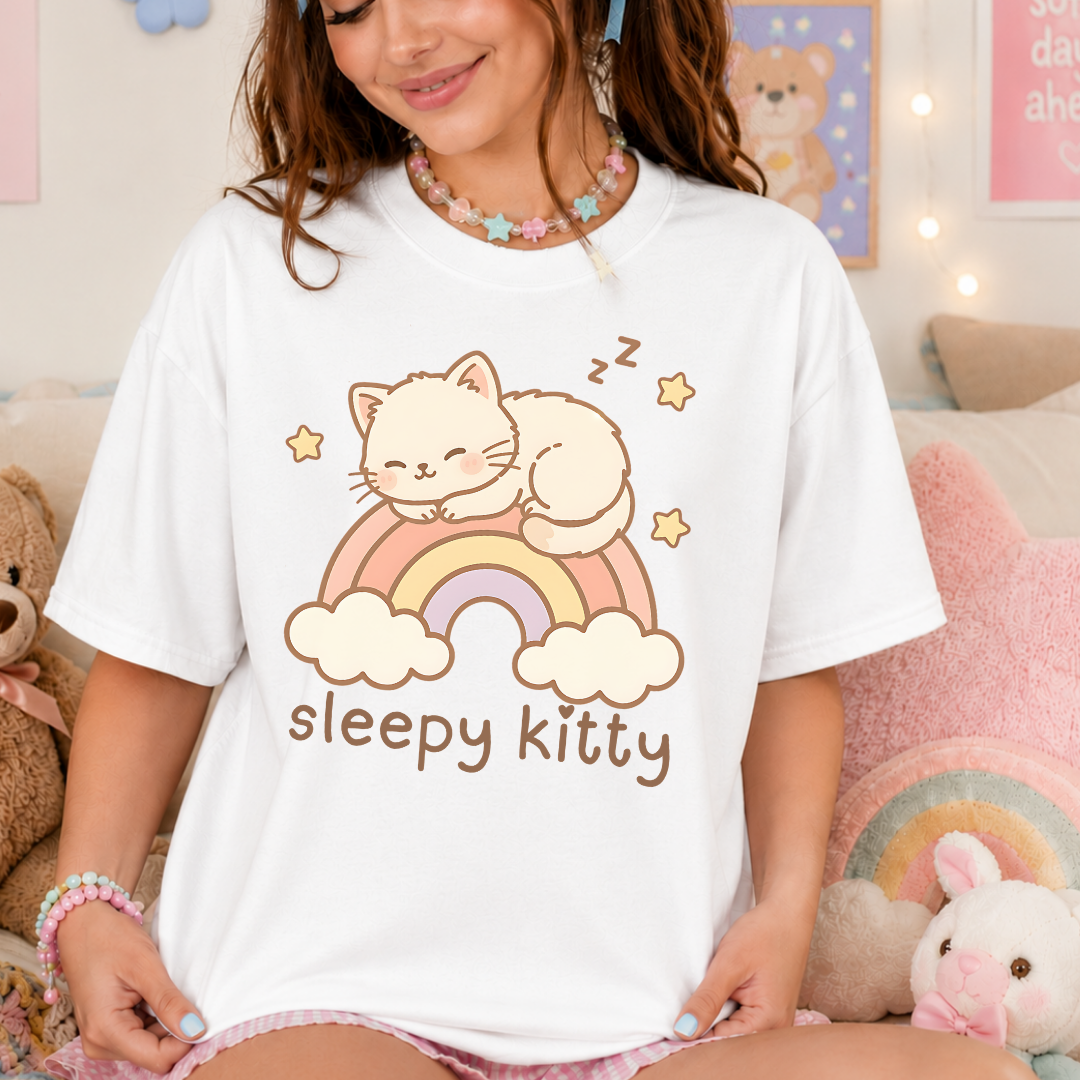 Rainbow Sleepy Kitty Tee