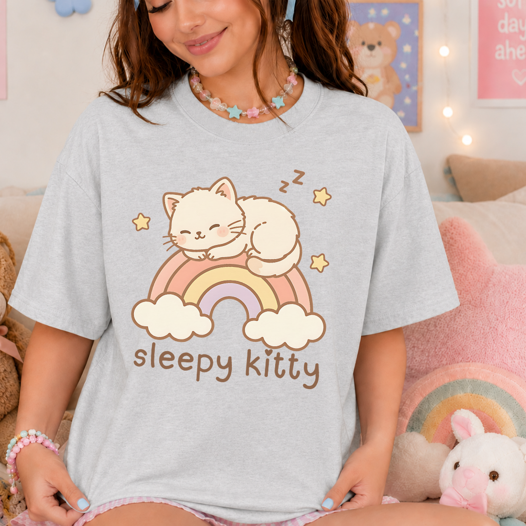 Rainbow Sleepy Kitty Tee